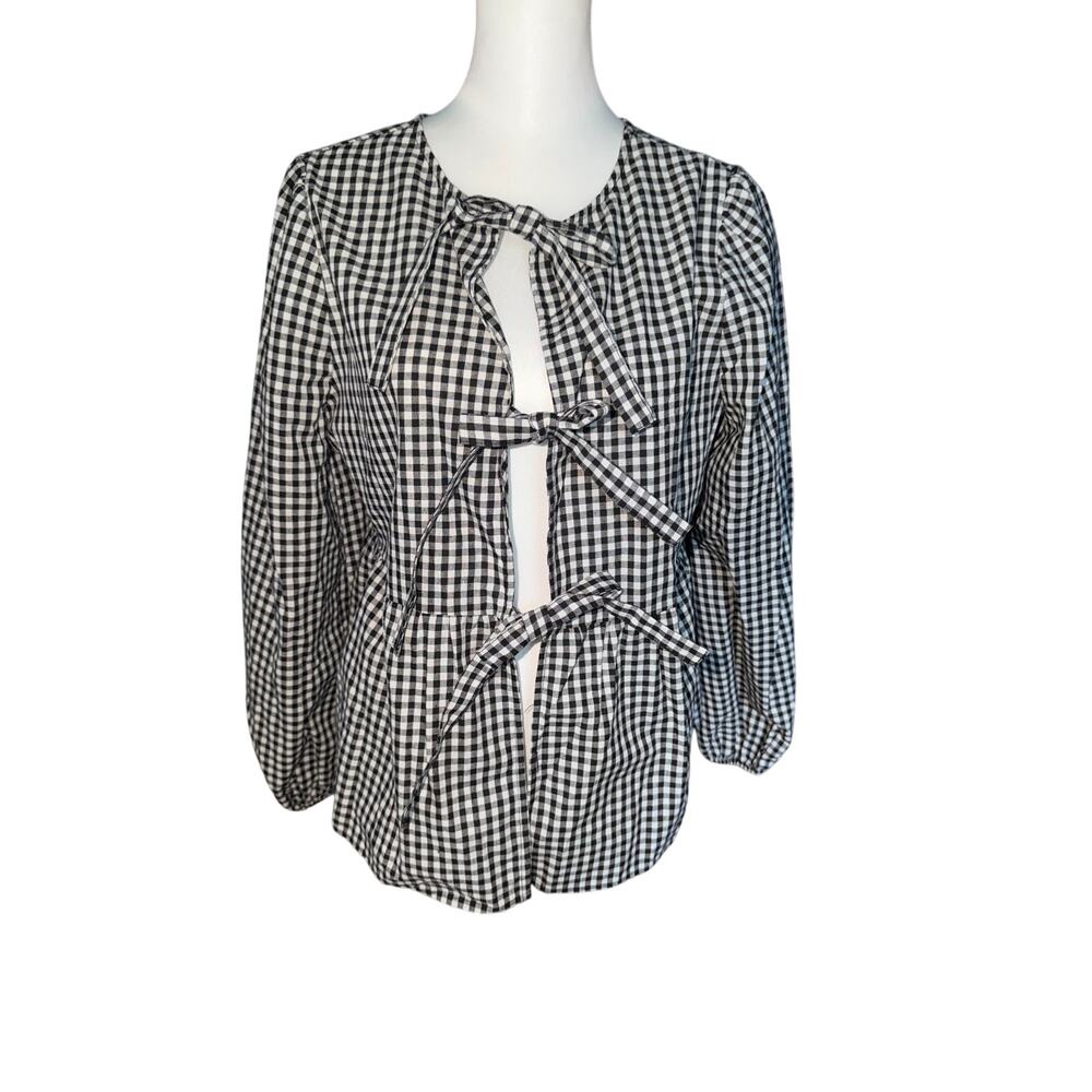 Casly Lamiit Black and White Checkered Long Sleeve Top Small